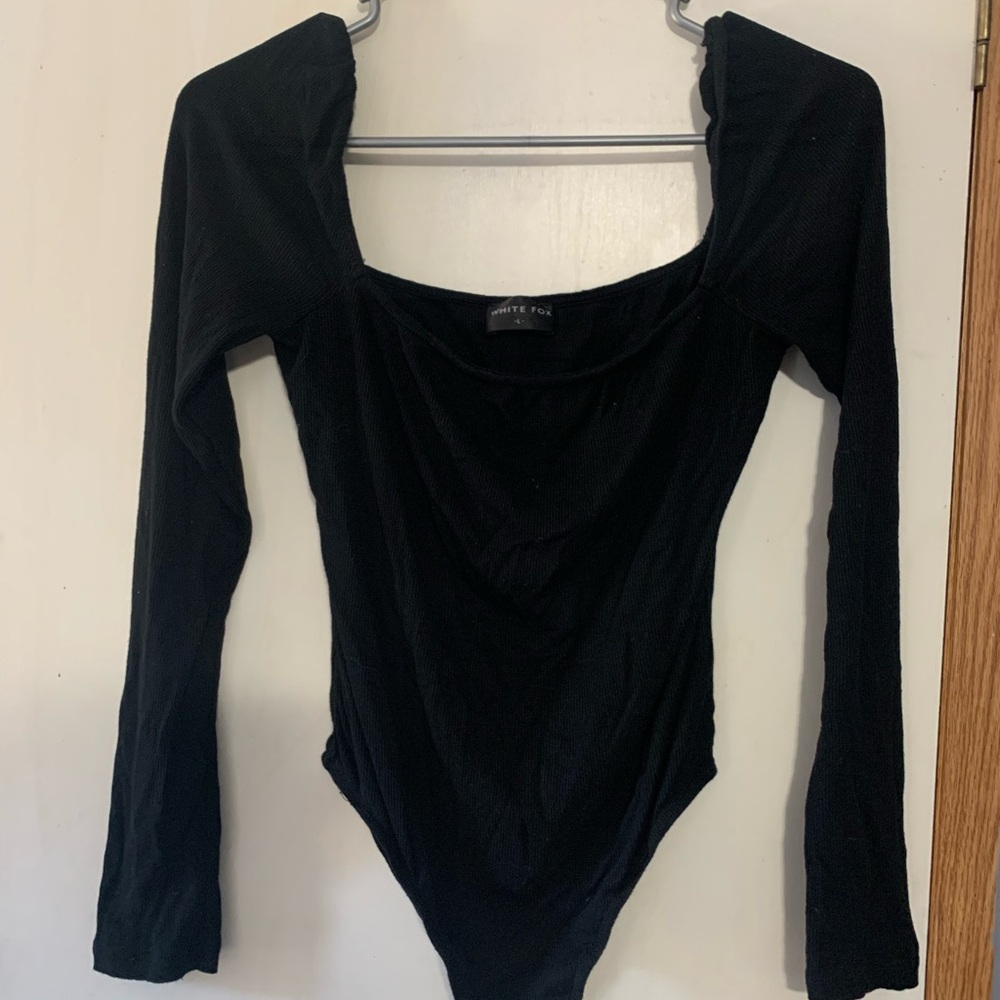 White Fox Boutique Black Square Neck Bodysuit